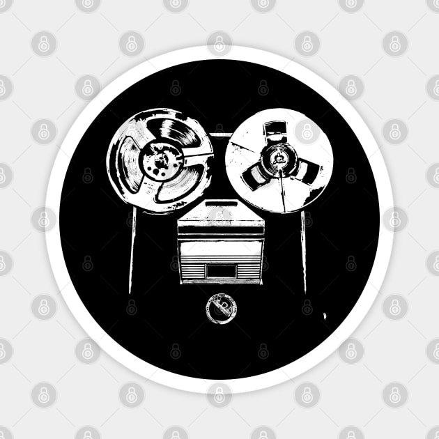 RETRO reel-to-reel tape recorder, white sketch Magnet by Bird